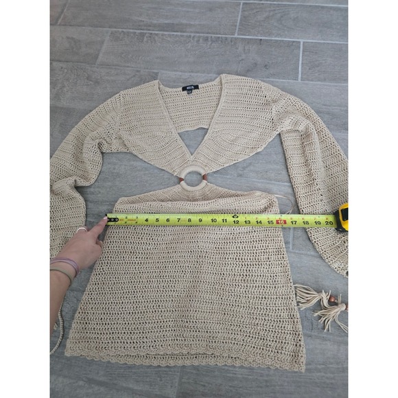 Miss Lola Crochet Mini Dress Cutout Cover Up Tassel Tie‎ S/M Bohemian Boho - Picture 3 of 6